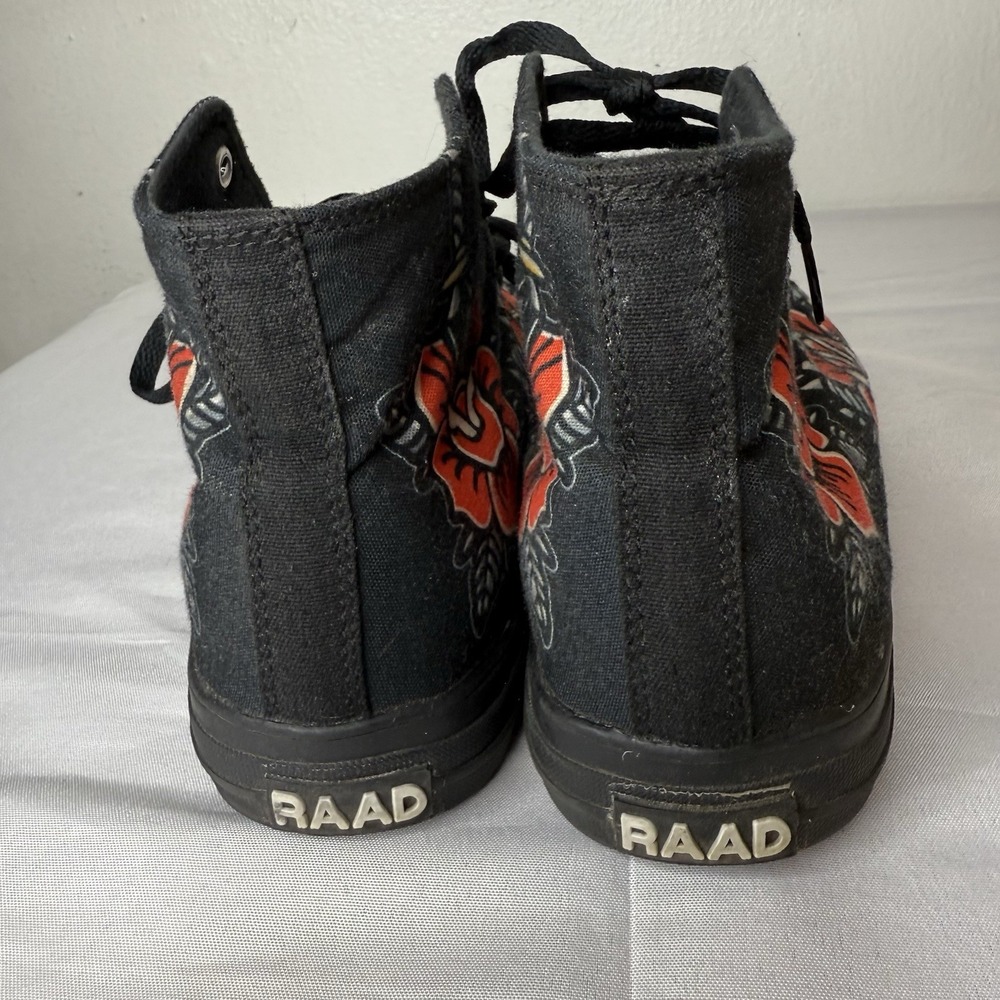 Raad Traditional Red Flower Dagger Black High Top Sneakers Shoes Womens 9.5 - Picture 4 of 14